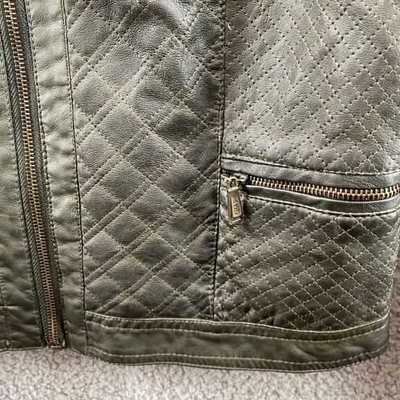 Odyn Womens Faux Leather Jacket Full Zip Quilted Biker Moto Size Medium - Picture 3 of 14